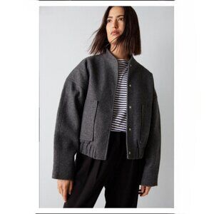 ZARA Black Wool Blend Oversized Bomber Jacket | Lined | Size L